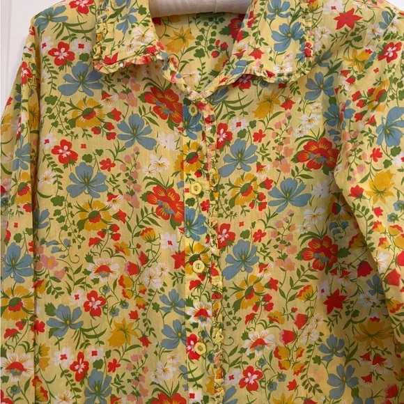 Persaman New York Floral Yellow Cotton Button Up Blouse w/ Floral Pattern. Sz L - Picture 2 of 8